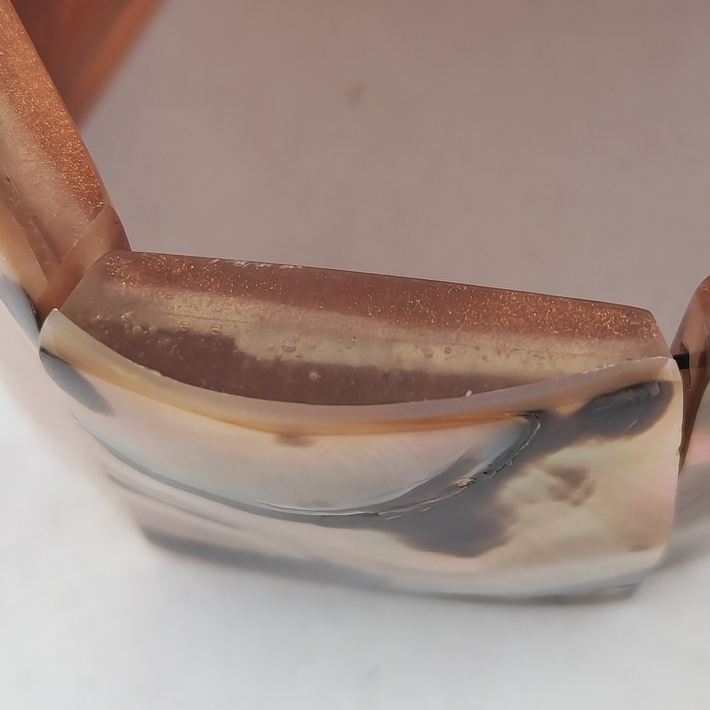 Vintage Mother of Pearl Shell Stretch Cuff Bracelet Iridescent Brown Wide Panel - Picture 8 of 12